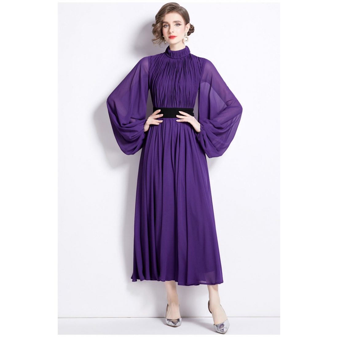 Robe maxi 'Cinched Waist Flowing Chiffon' pour Femmes