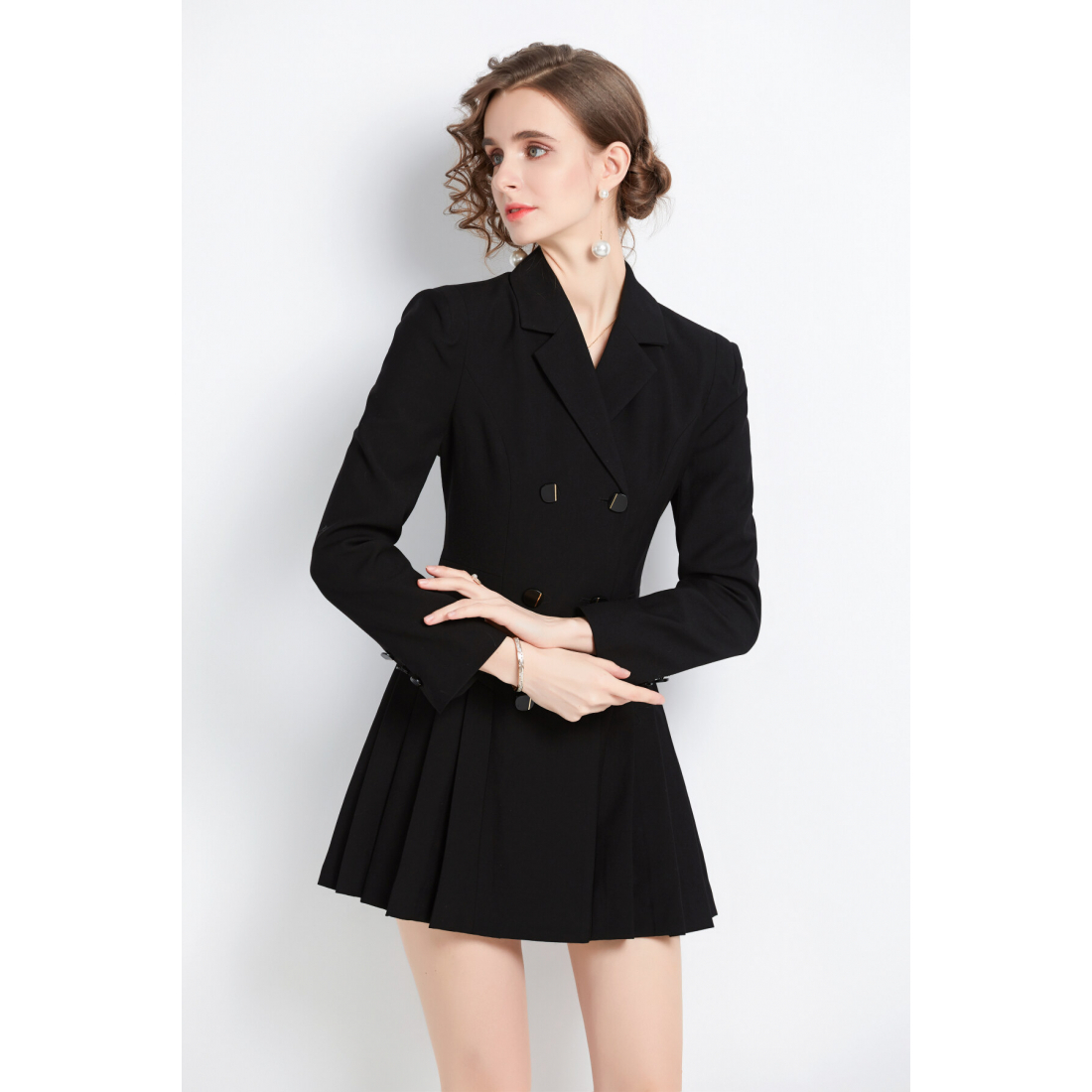 Robe blazer 'Pleated Waist-Cinching' pour Femmes