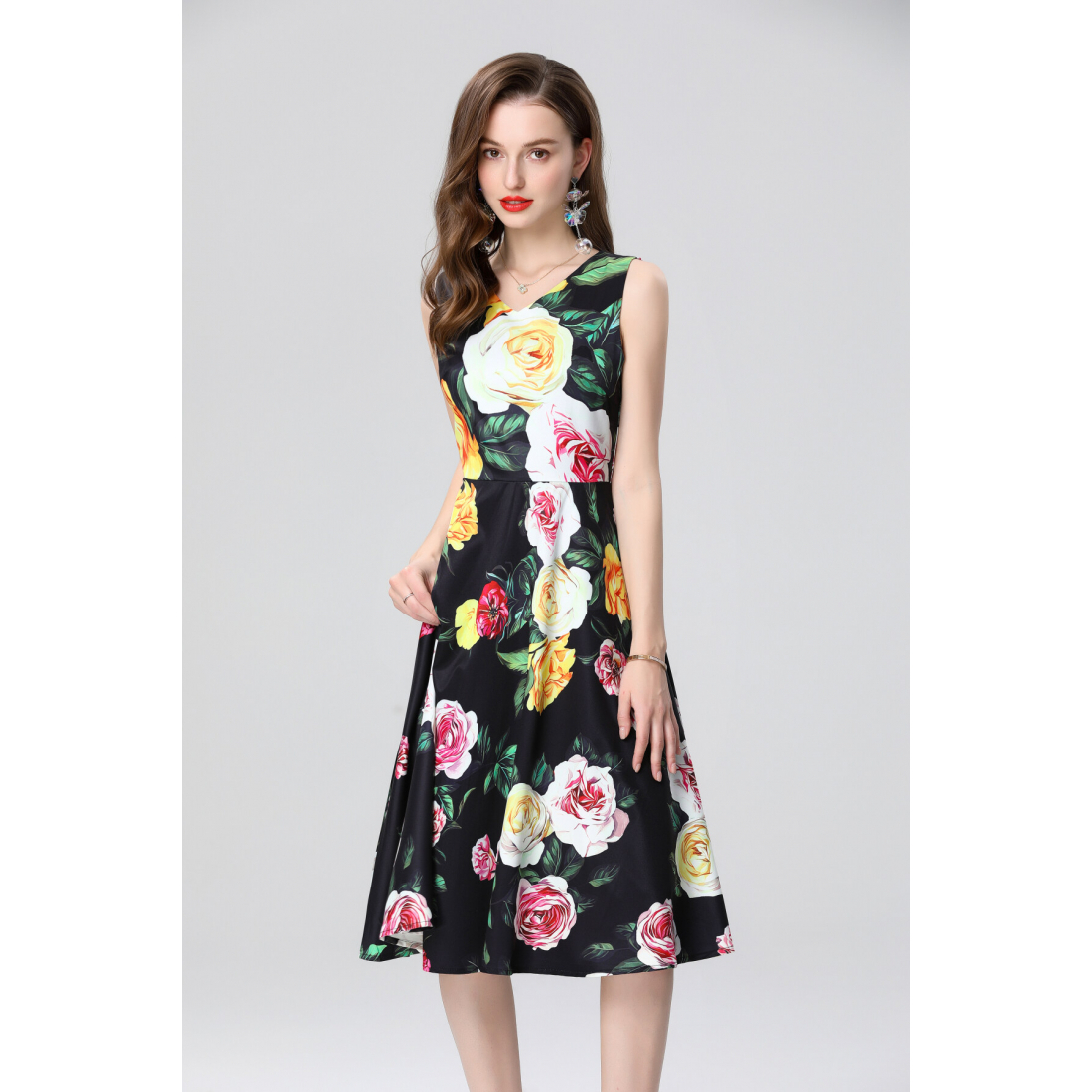 'Sleeveless High-Waist Structured Waist-Cinching' A-Linien Kleid für Damen