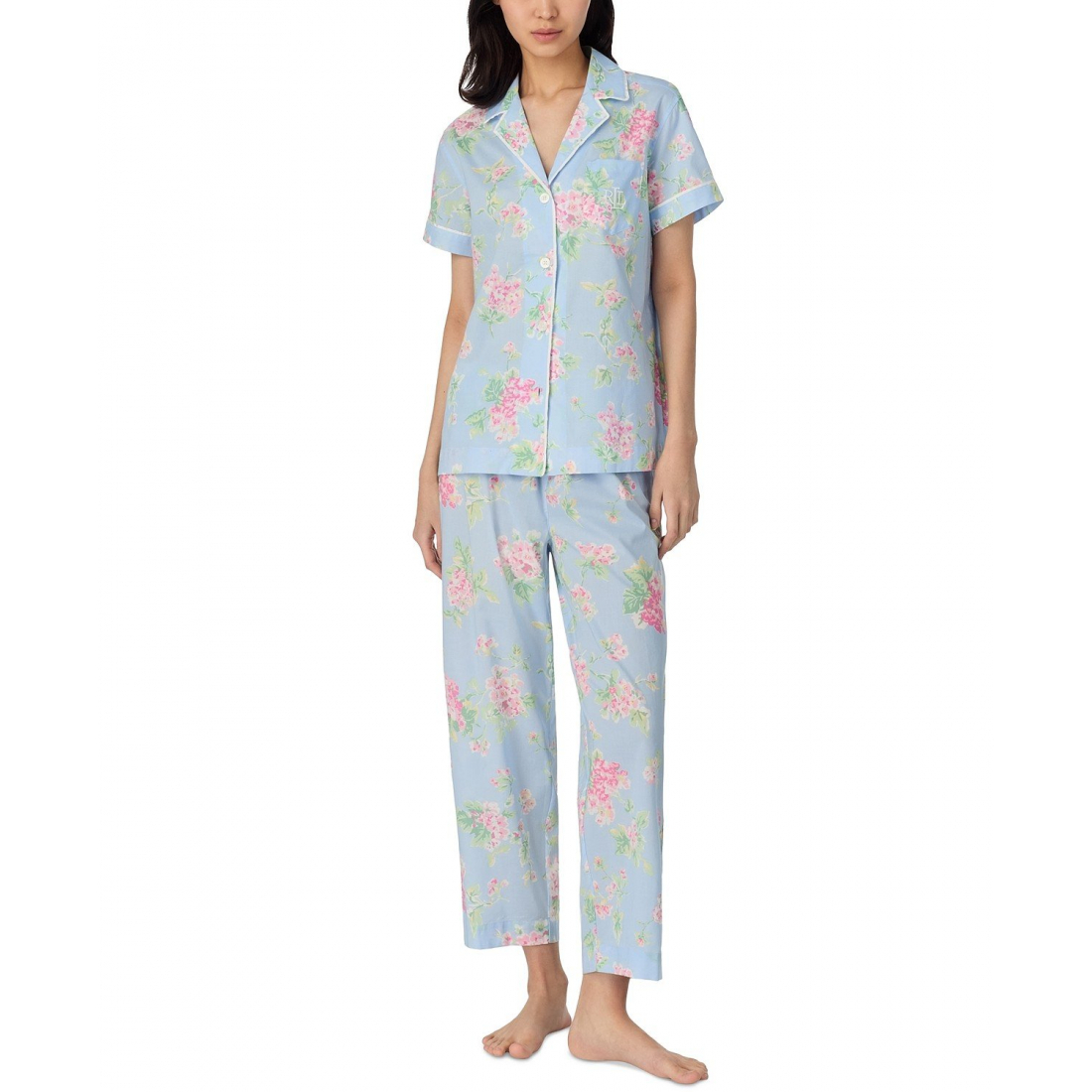 'Notched-Collar Cropped Pajama Set' pour Femmes