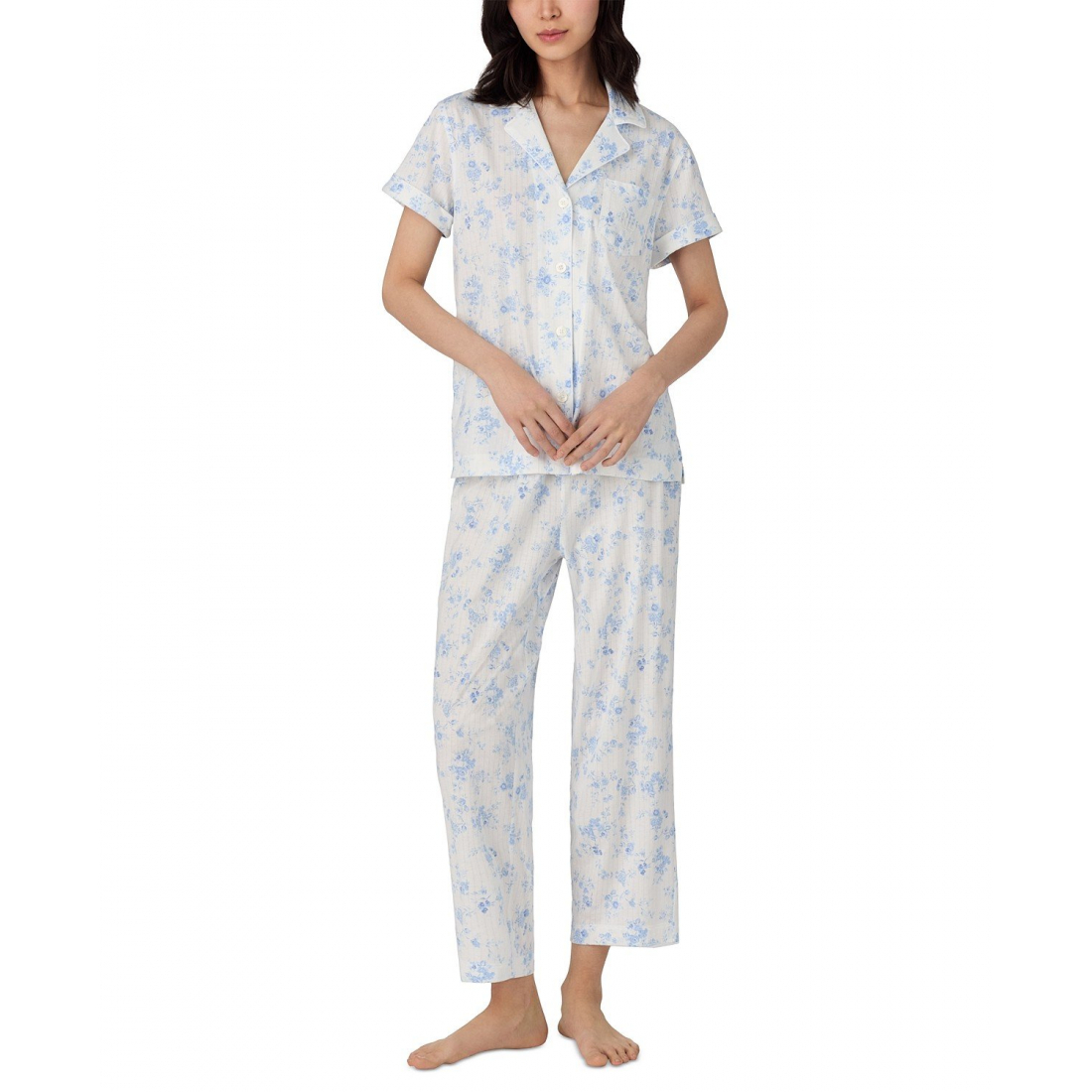 'Notched-Collar Cropped Pajama Set' pour Femmes