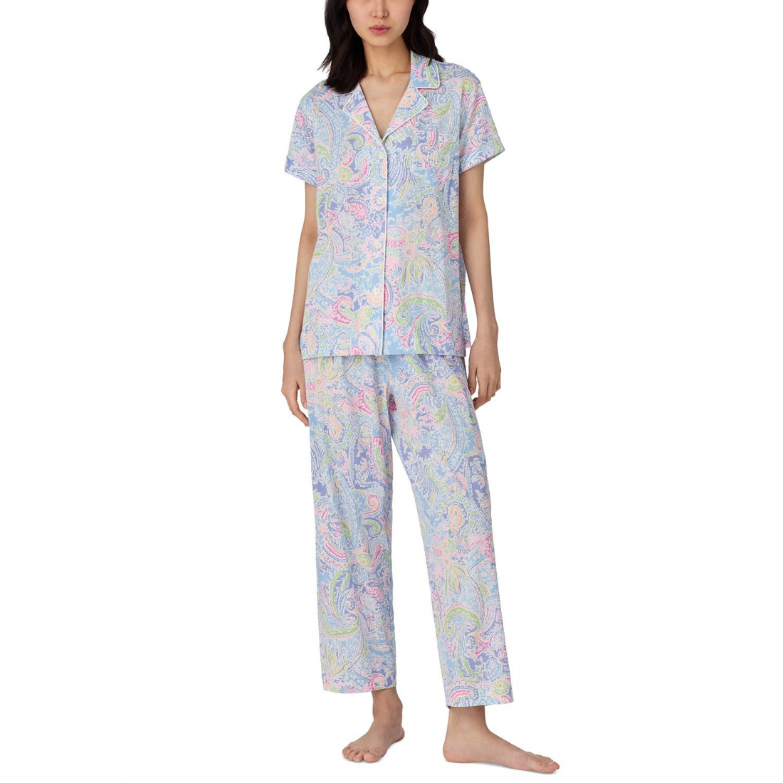 'Notched-Collar Cropped Pajama Set' pour Femmes