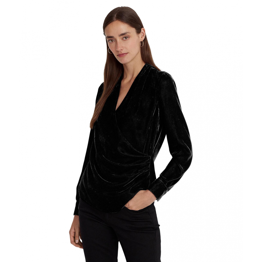'Pleated Velvet Surplice Blouse' pour Femmes