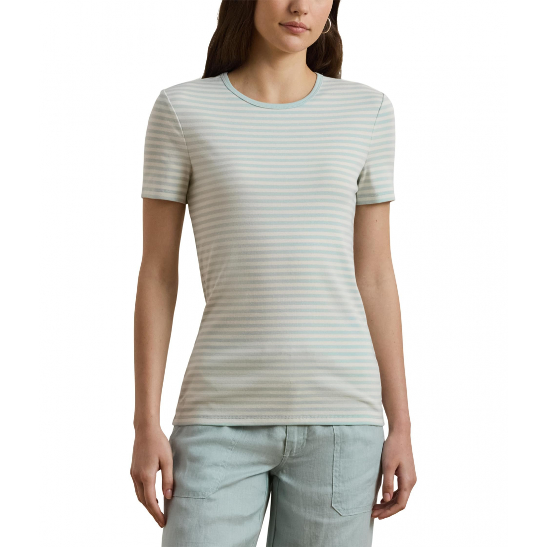 'Striped Stretch Cotton Crewneck Tee' pour Femmes