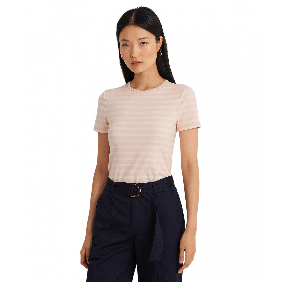 'Striped Stretch Cotton Crewneck Tee' pour Femmes