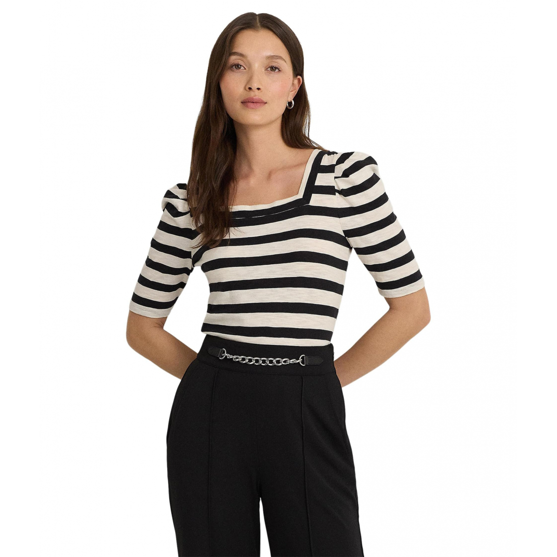 'Striped Cotton Jersey Puff-Sleeve Tee' pour Femmes