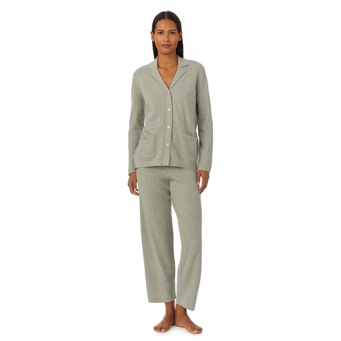 'Long Sleeve Notch Collar Long Pant Pajama Set' pour Femmes