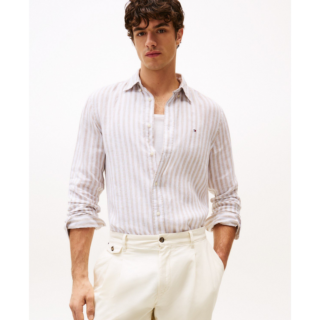 'Regular-Fit Stripe Linen Shirt' pour Hommes