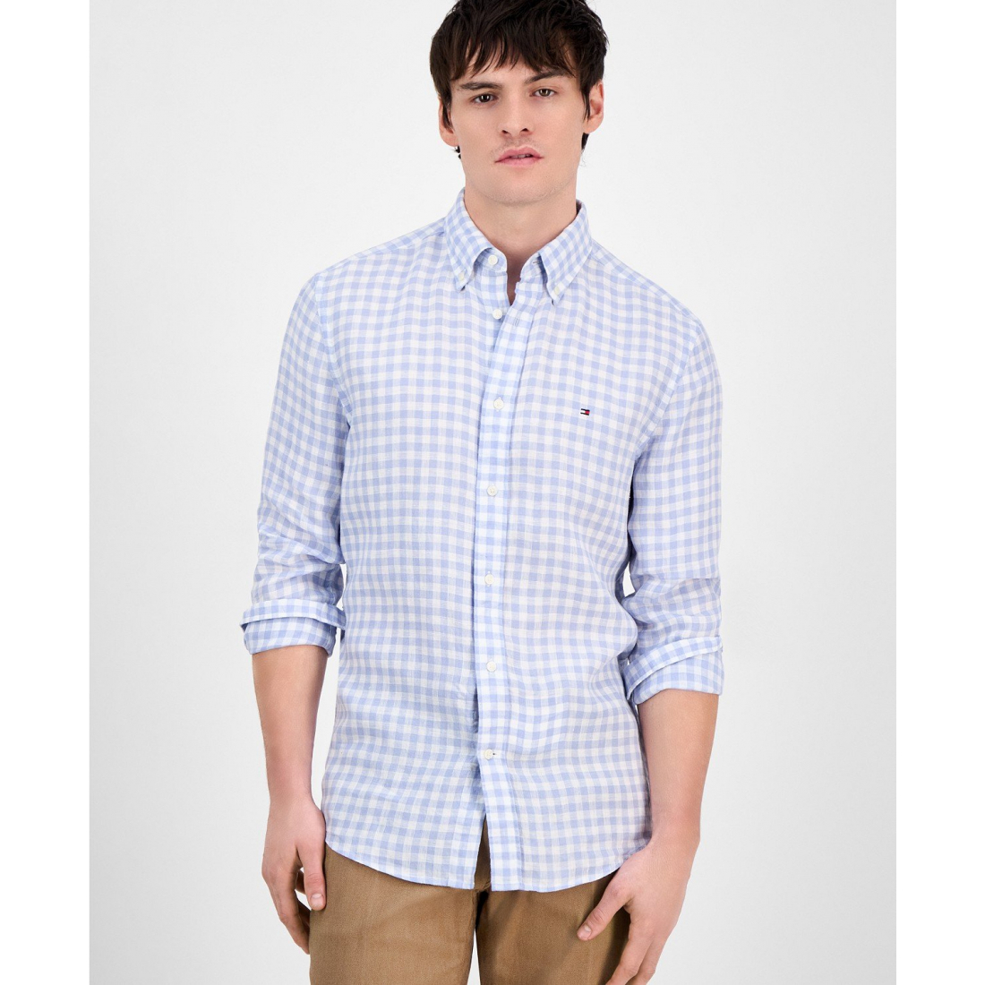 Chemise 'Slim-Fit Gingham Linen' pour Hommes