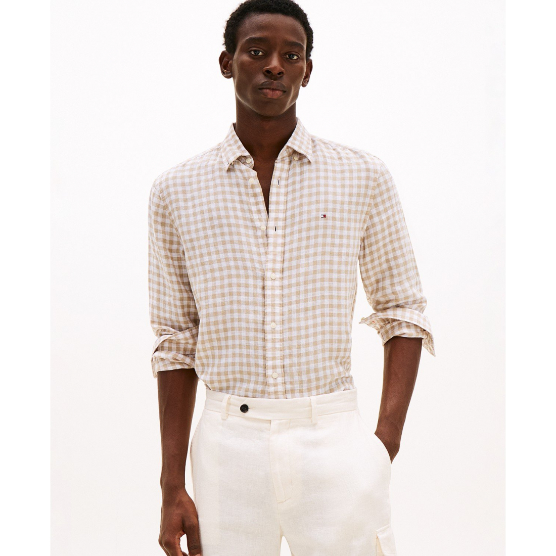Chemise 'Slim-Fit Gingham Linen' pour Hommes