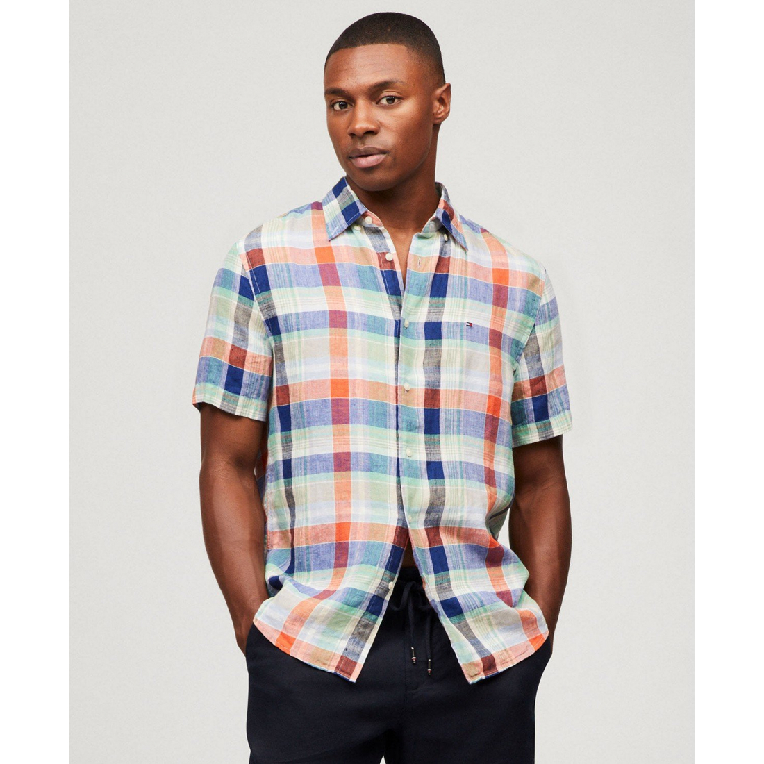 'Regular-Fit Linen Madras Shirt' pour Hommes