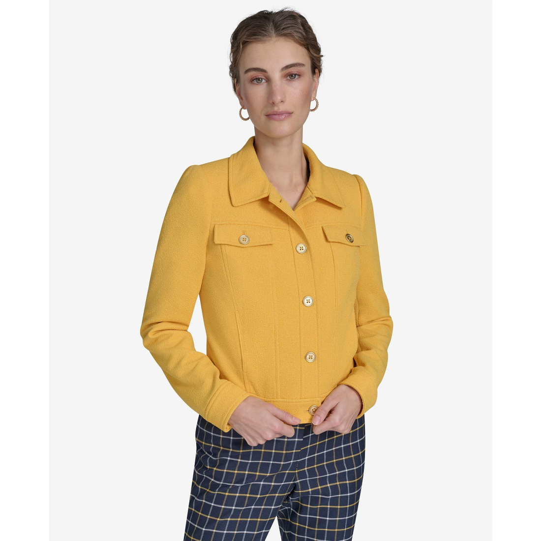 'Solid Bouclé Trucker Jacket' pour Femmes