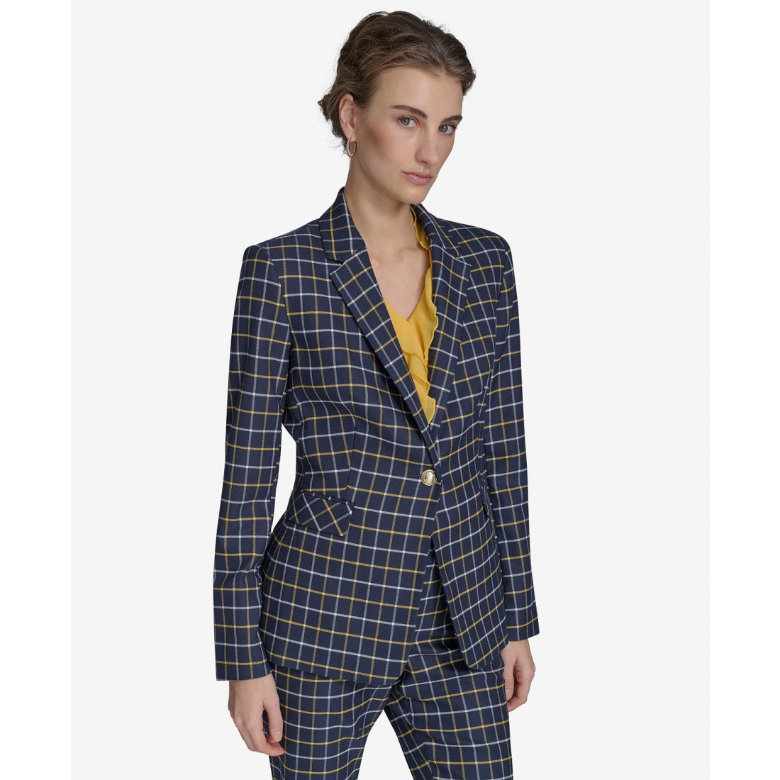 'Plaid-Print Slim-Fit Single-Button Blazer' pour Femmes