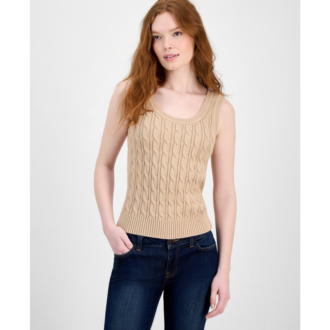 'Cotton Cable-Knit Sweater Tank Top' pour Femmes