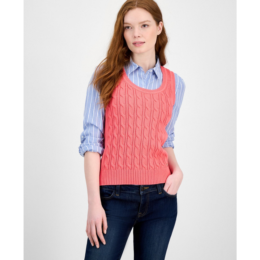 'Cotton Cable-Knit Sweater Tank Top' pour Femmes