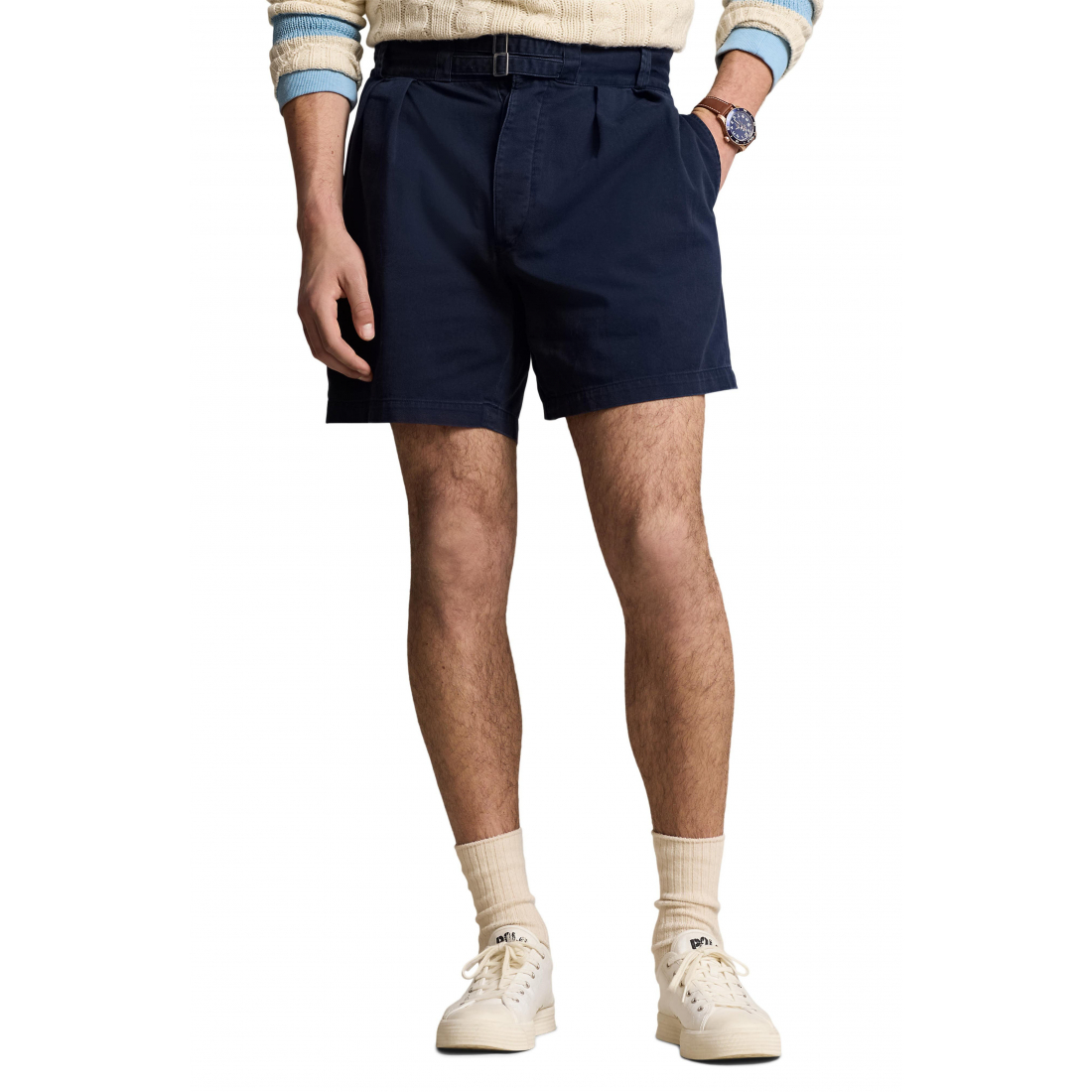 'Belted Cotton Twill Shorts' pour Hommes