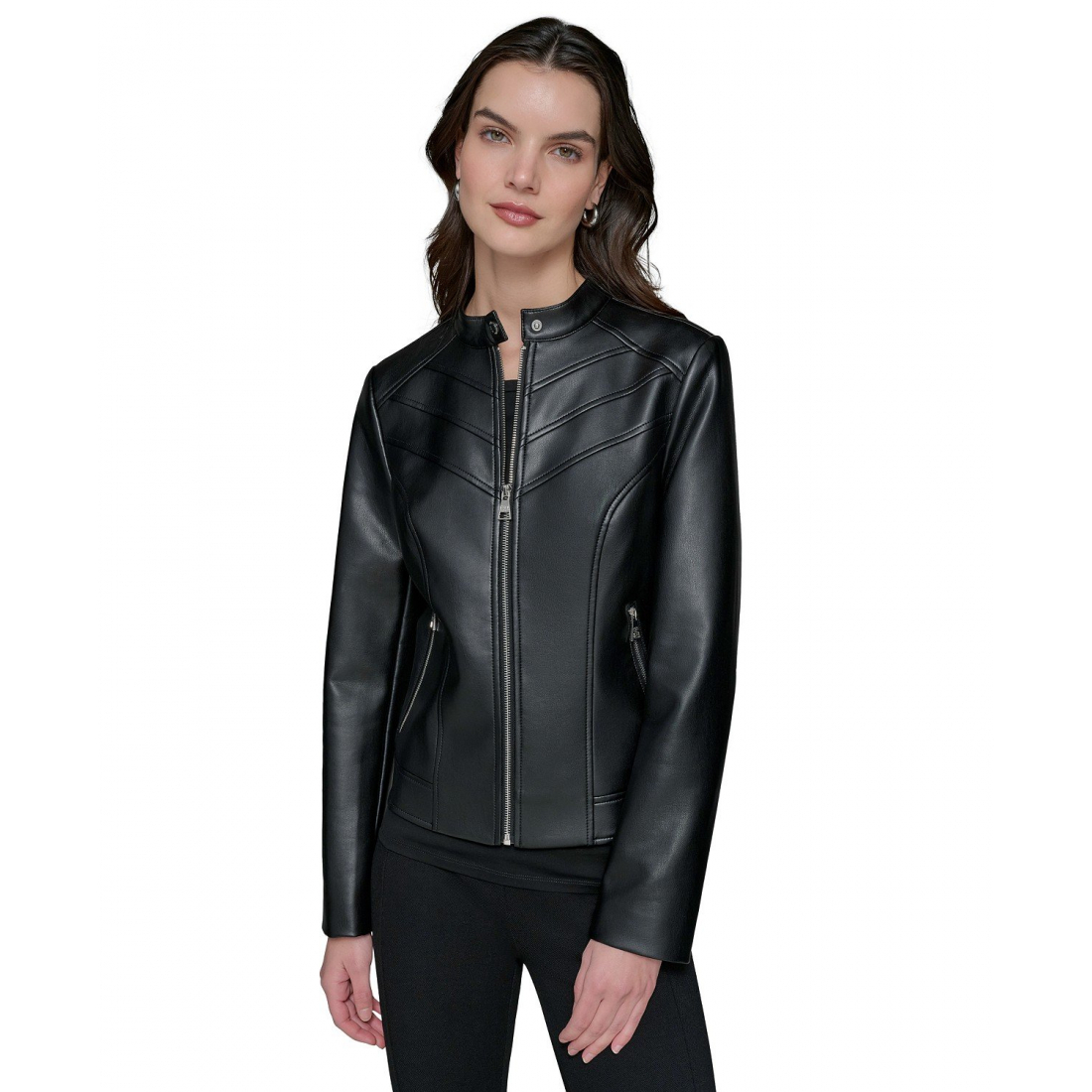 Veste 'Fitted Mock-Neck Faux-Leather' pour Femmes