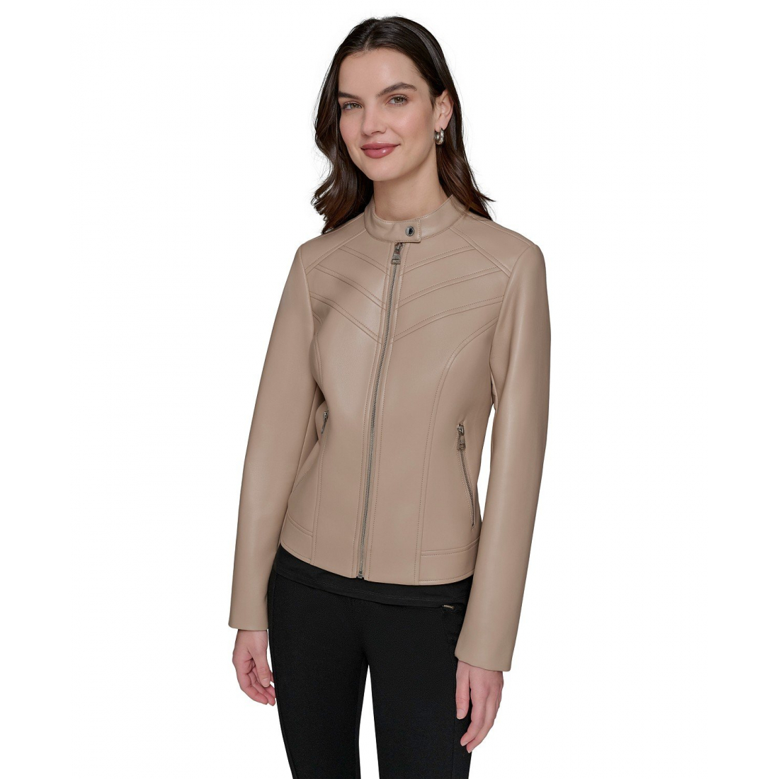 Veste 'Fitted Mock-Neck Faux-Leather' pour Femmes