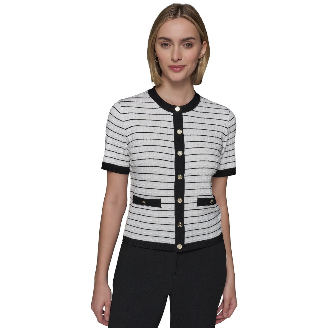 'Striped Short-Sleeve Cardigan' pour Femmes