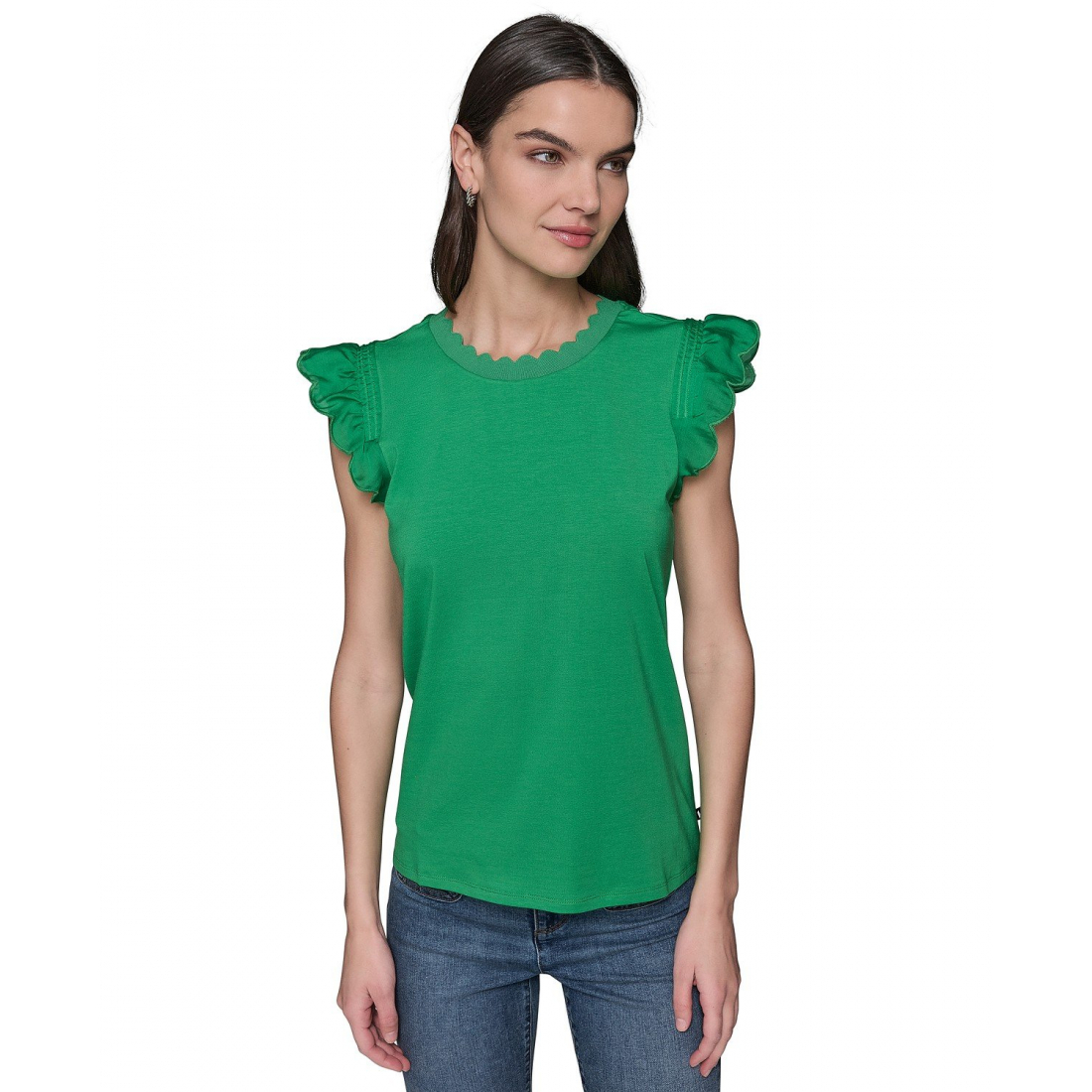 'Scalloped Flutter-Sleeve Top' pour Femmes