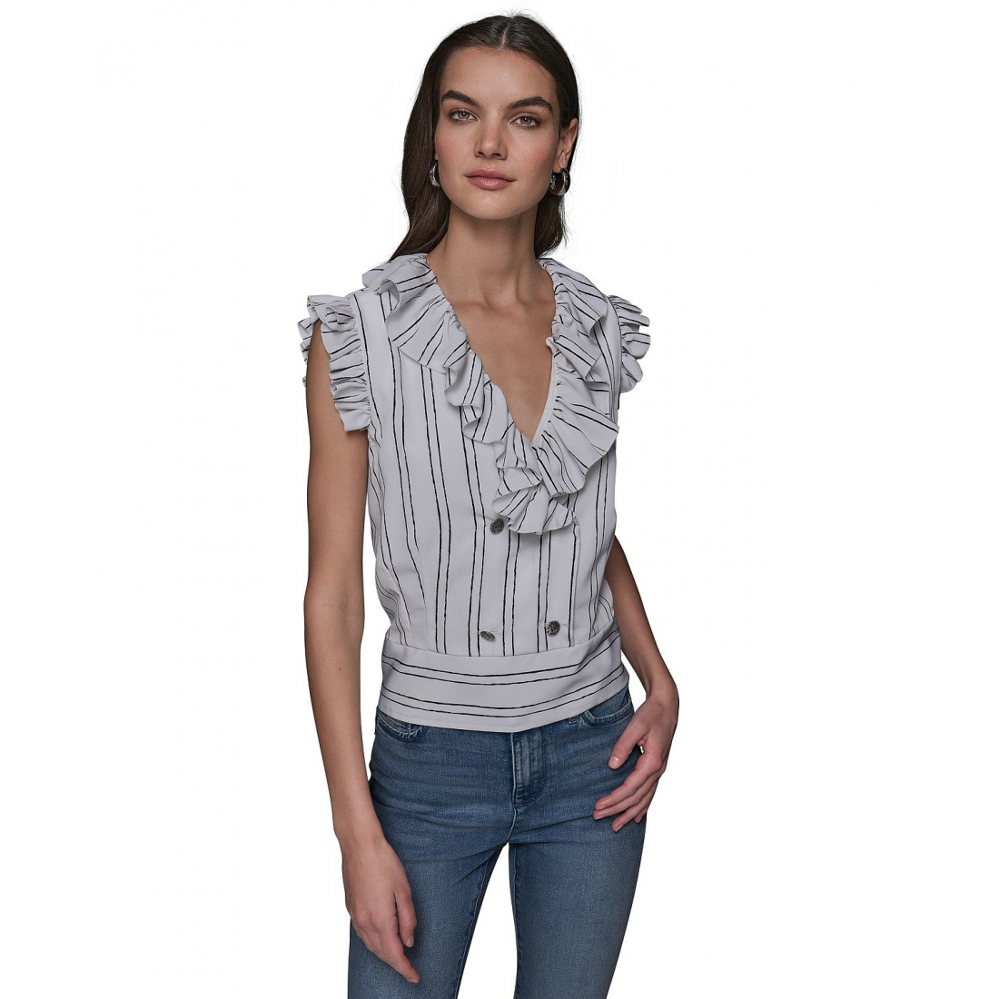 Top 'Ruffle-Trim Striped' pour Femmes