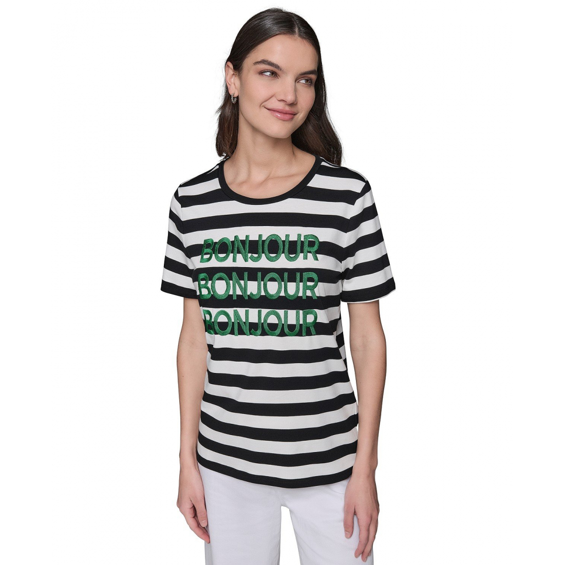 T-shirt 'Striped Bonjour' pour Femmes