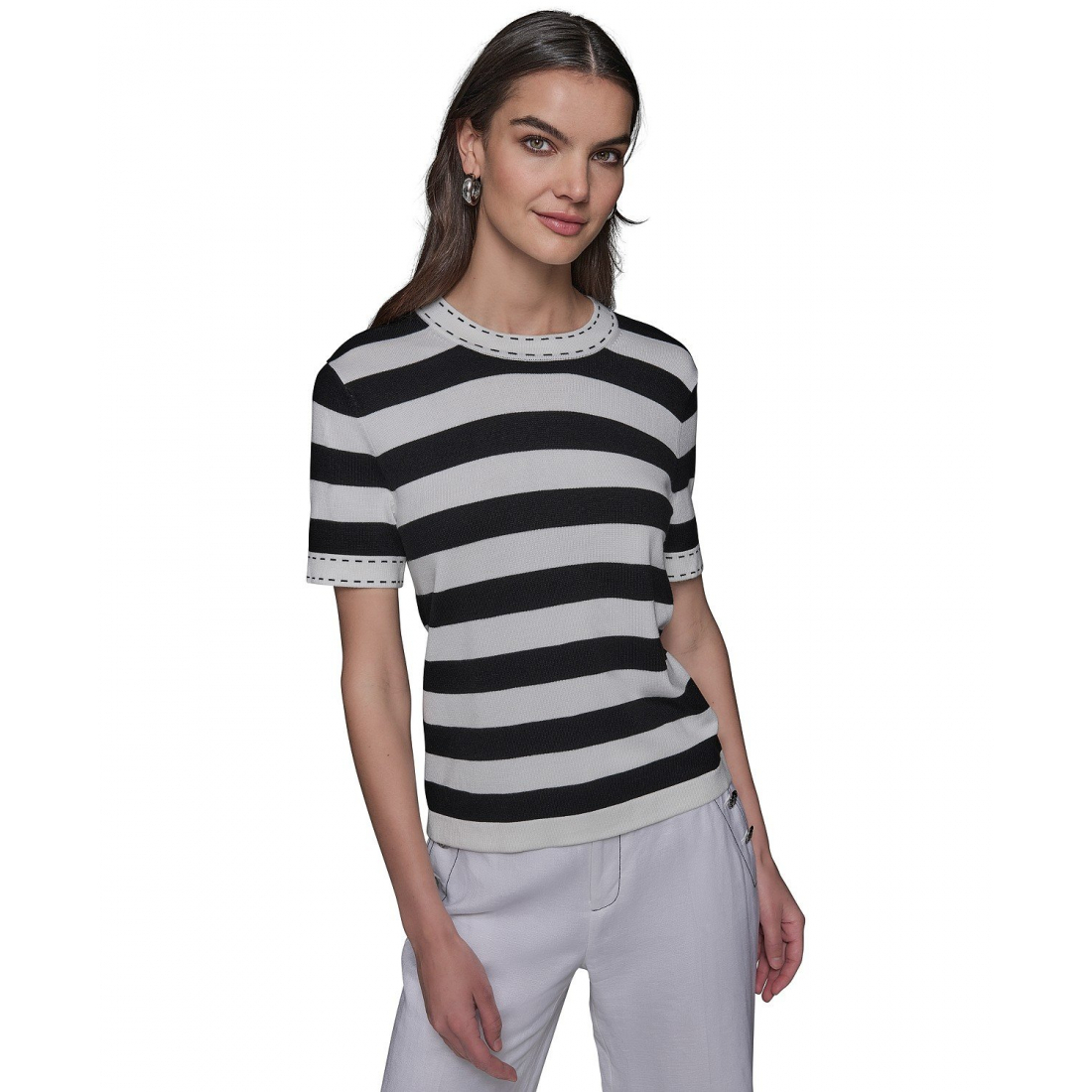 'Stripe Short-Sleeve Sweater' pour Femmes