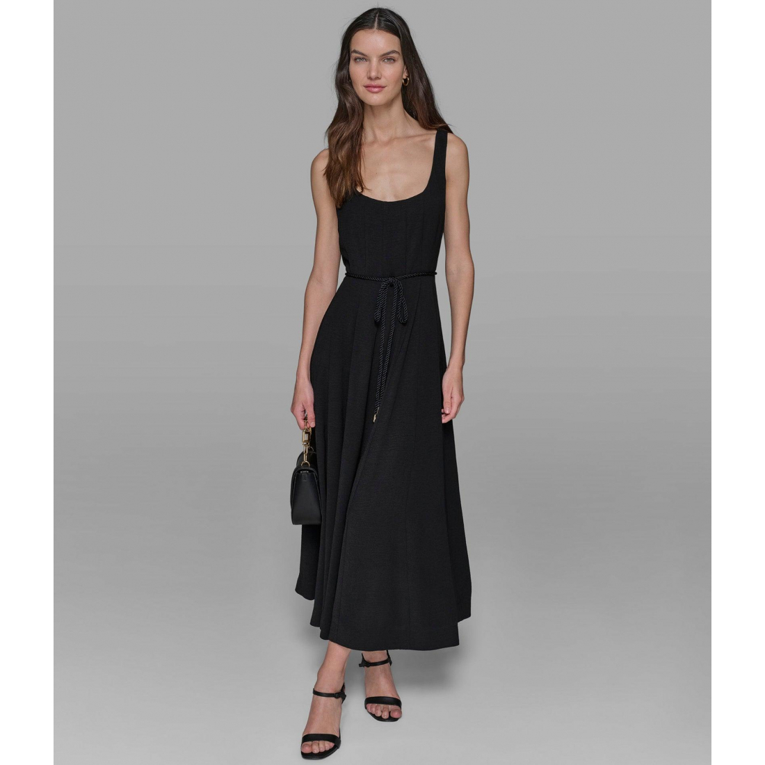 'Sleeveless Belted Tea Length Dress' pour Femmes