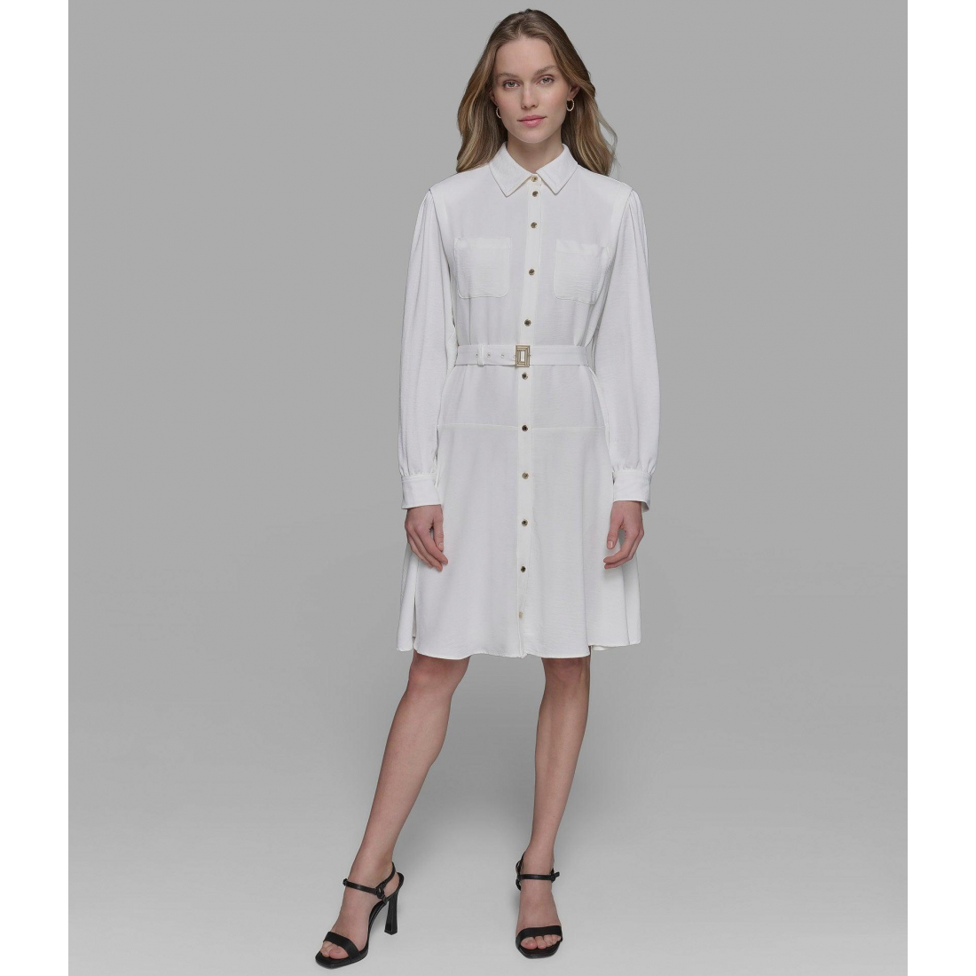 'Long Sleeve Belted Shirt Dress' pour Femmes