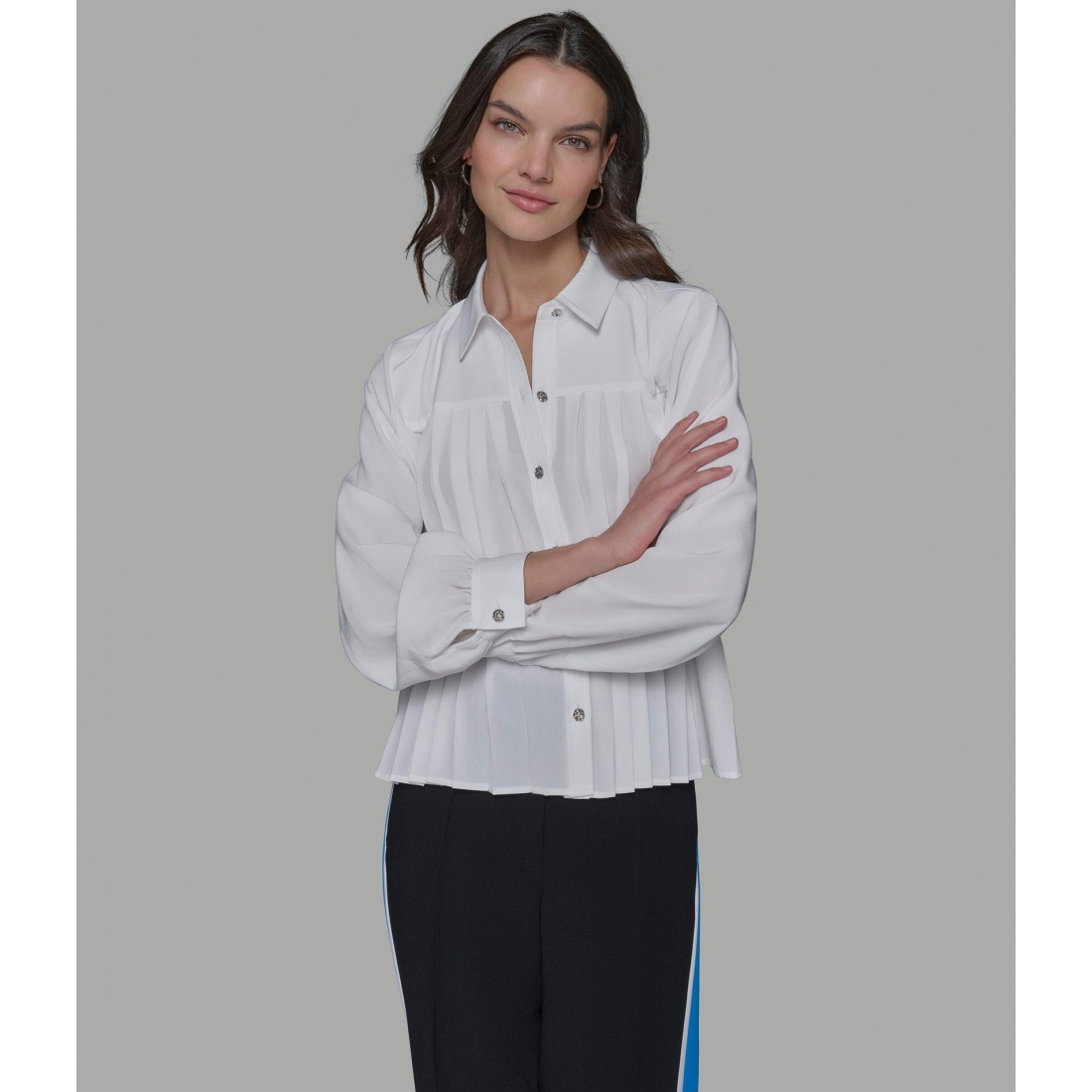 'Pleated White Poplin Shirt' pour Femmes