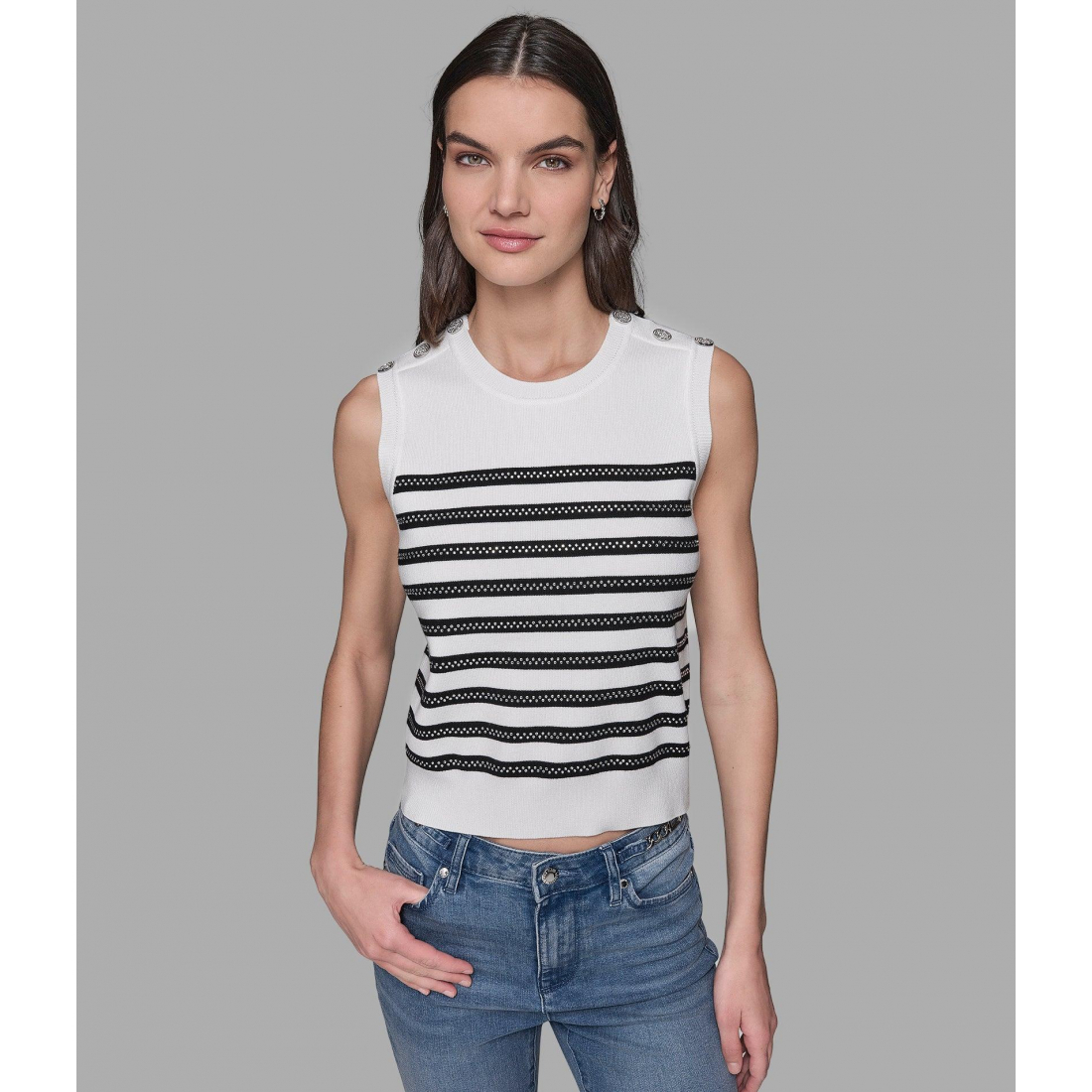 'Capsule Sleeveless Striped Shell Sweater' pour Femmes