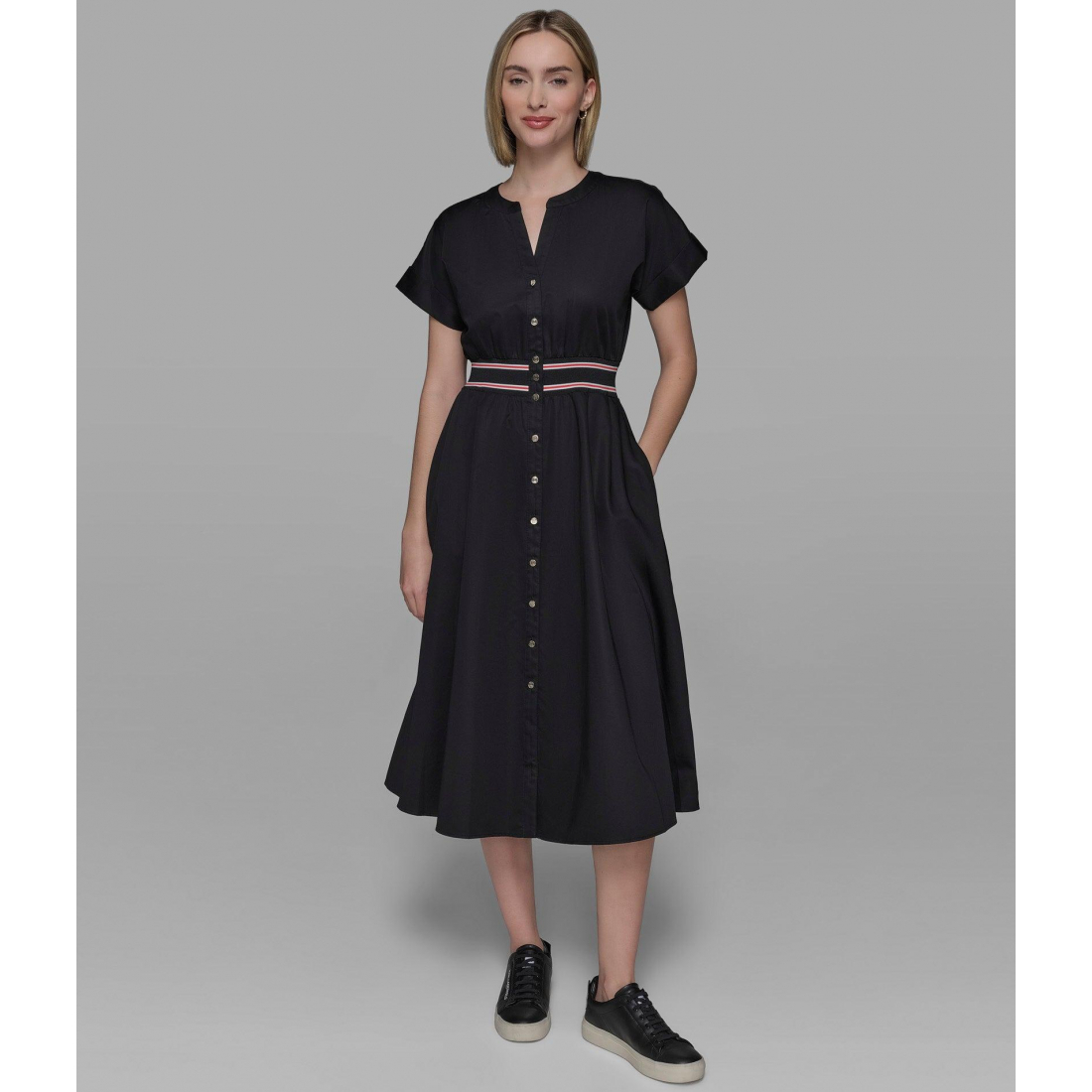 'Collarless Midi Shirt Dress' pour Femmes