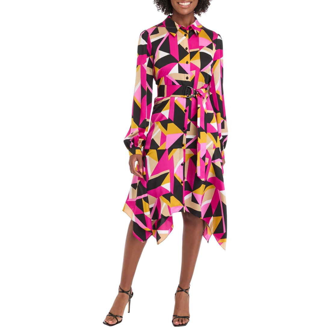 Women's 'Long Sleeve Geometric Print' Shirtdress