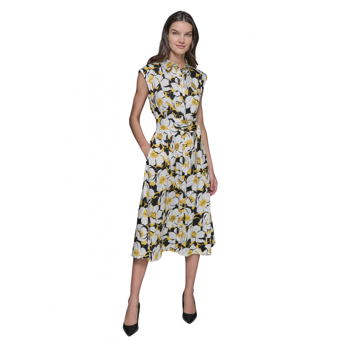 'Cap Sleeve Floral Shirtdress' pour Femmes