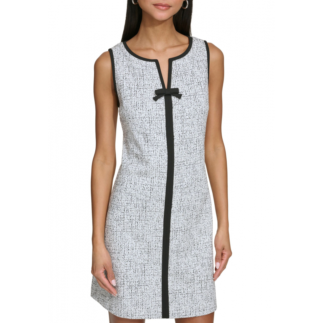 'Sleeveless Knit Jacquard Mini Dress with Front Bow' pour Femmes