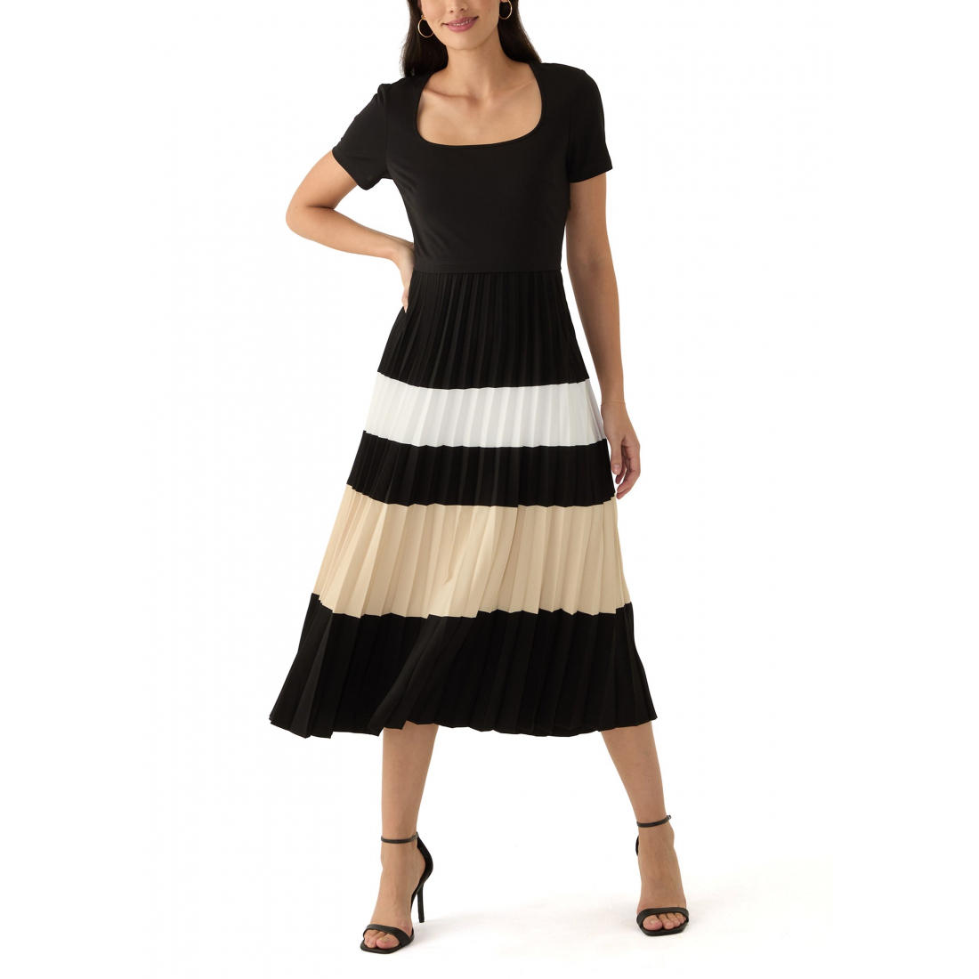 Robe ajustée et évasée 'Square Neck Stripe' pour Femmes