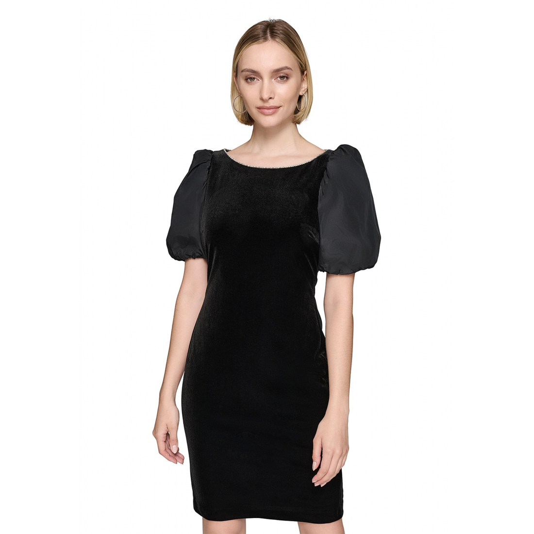 Robe 'Velvet Sheath with Taffeta Puff Sleeves' pour Femmes