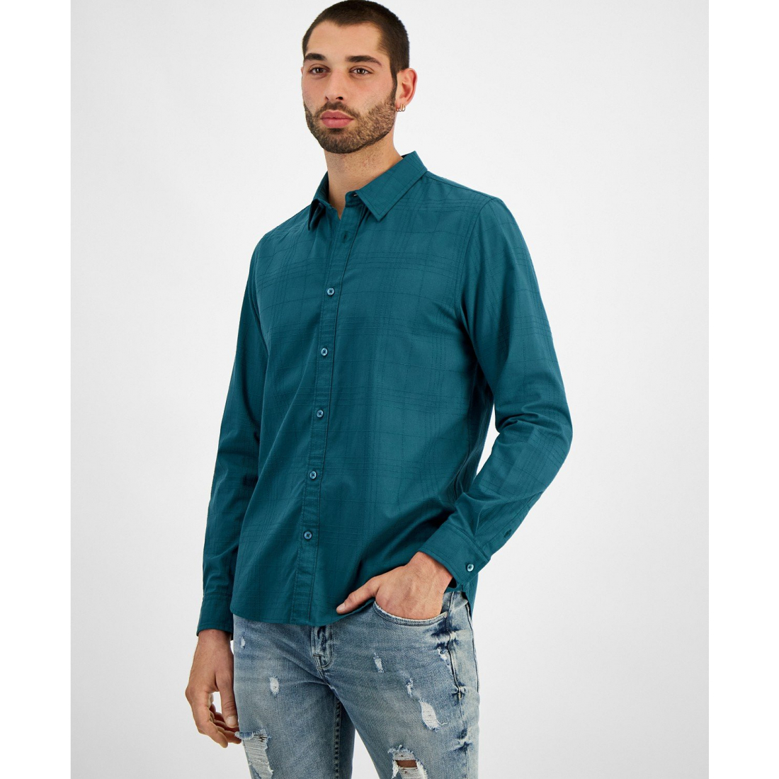 'Regent Relaxed-Fit Tonal Stitched Plaid Button-Down Shirt' pour Hommes