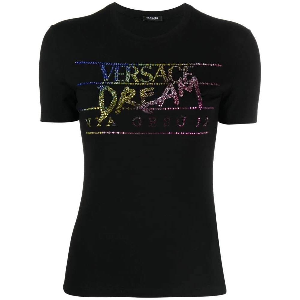 T-shirt 'Rhinestone-Embellished Slogan' pour Femmes