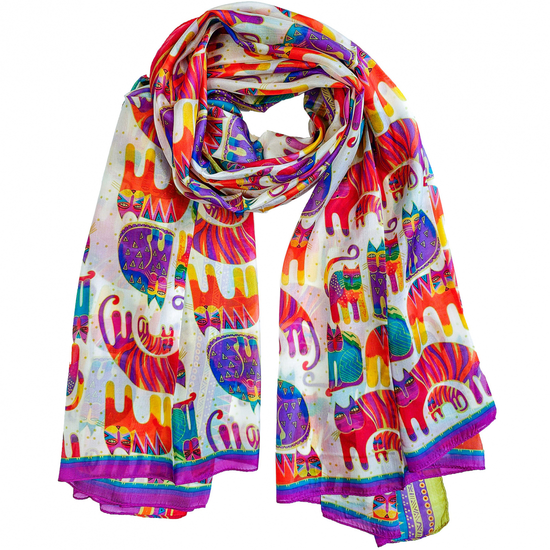 Foulard en soie 'Catsy Cat-Print Stole Decorated With All-Over Print' pour Femmes