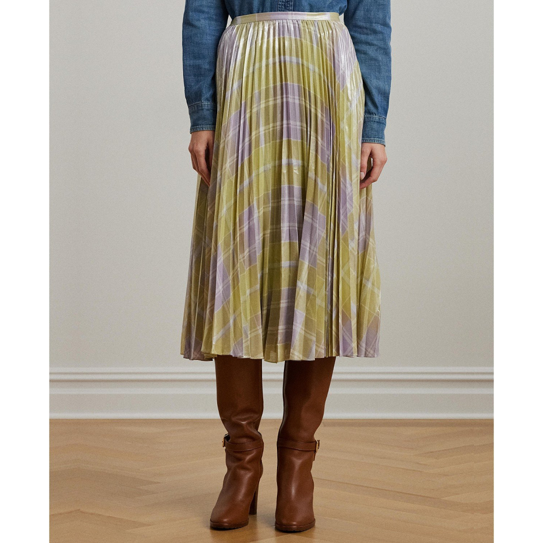 Jupe Midi 'Checked Plaid Pleated Georgette' pour Femmes