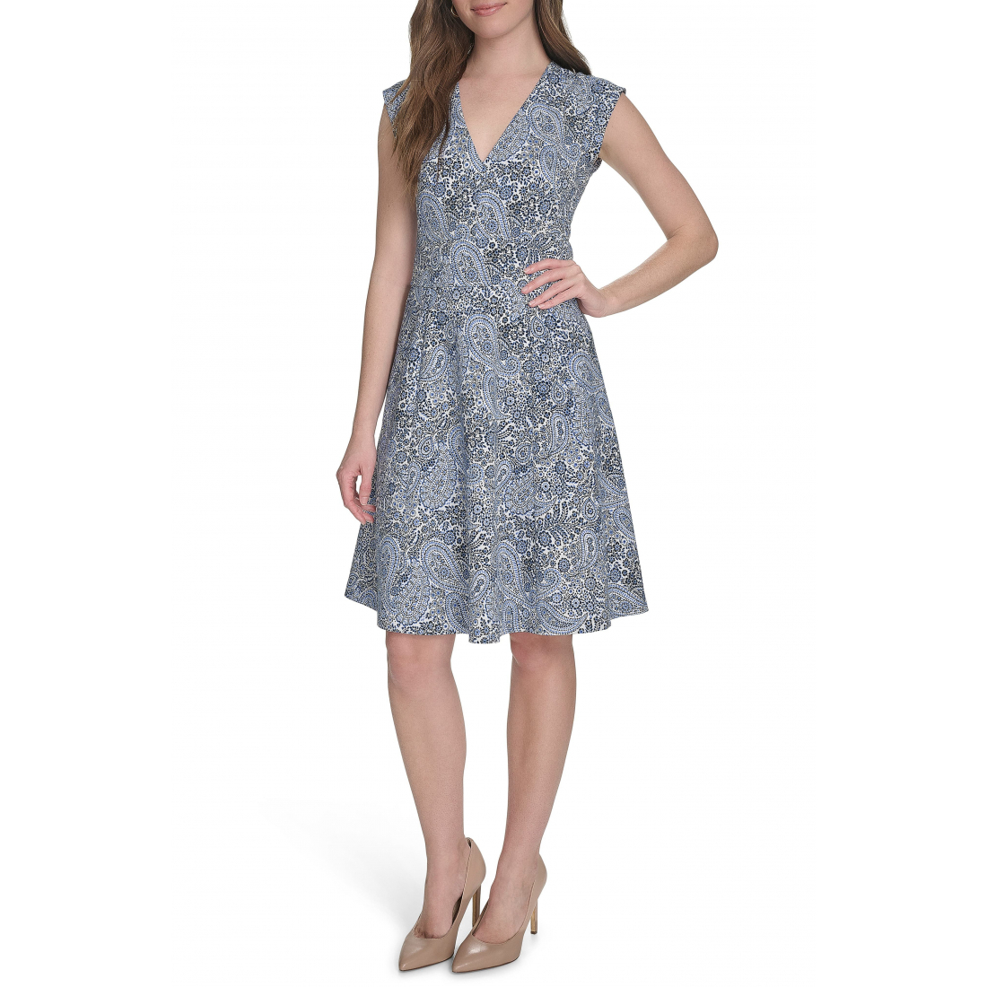 'Hopsack Cap Sleeve' Fit & Flare Kleid für Damen