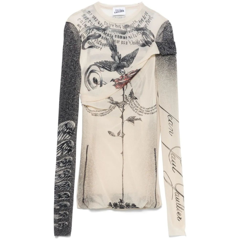 Top à manches longues 'Tattoo Rose & Bird' pour Femmes