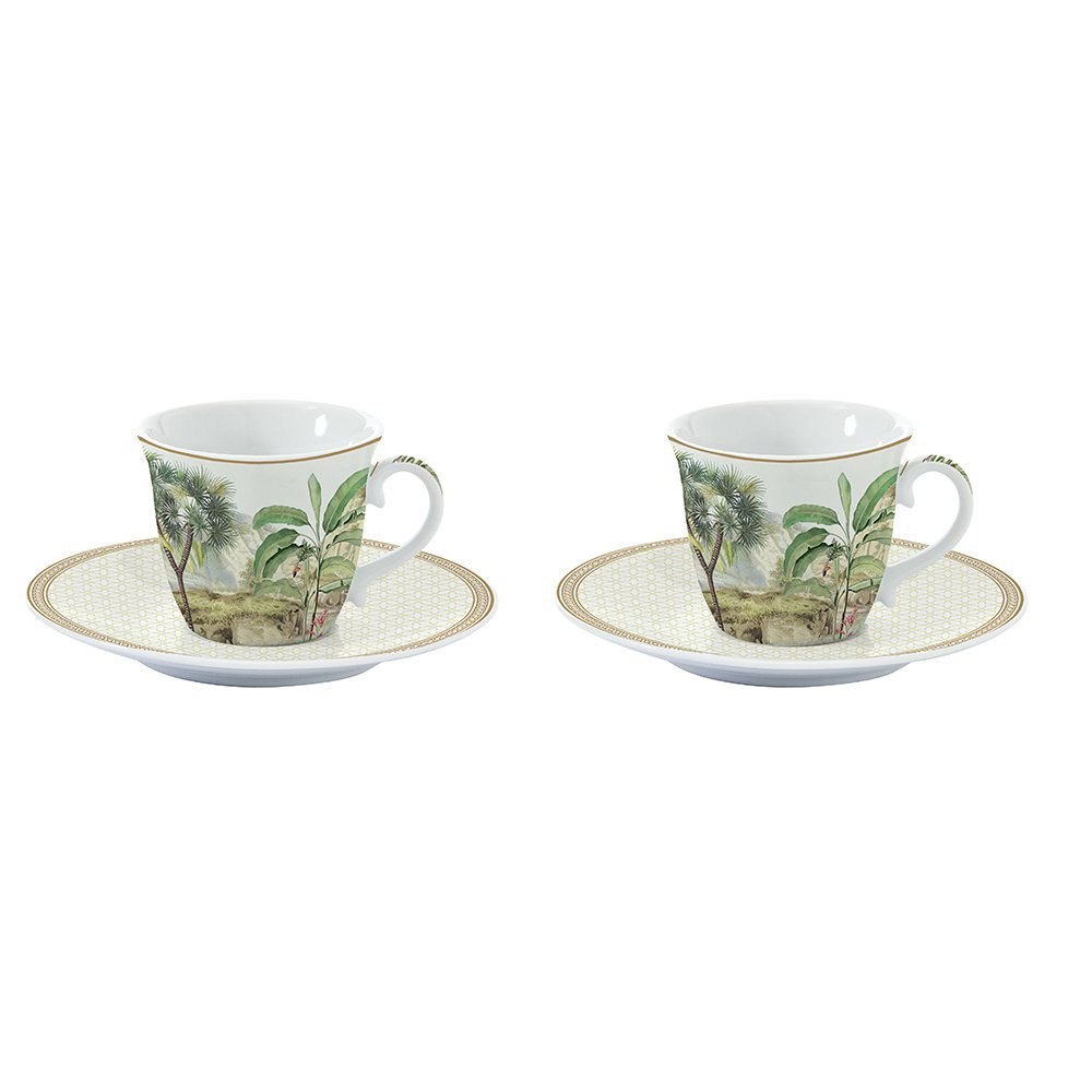 Set Mit 2 Porzellan-Kaffeetassen Und Untertassen (80 ml) In Farbbox (Ceylon)