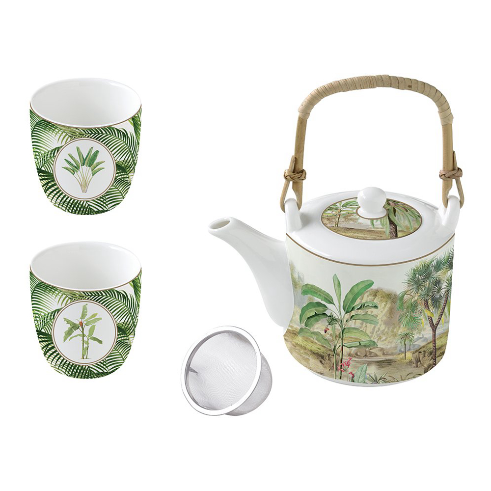 Porcelain Teapot 600 ml With Metal Infuser And 2 Cups 160 ml Ceylon