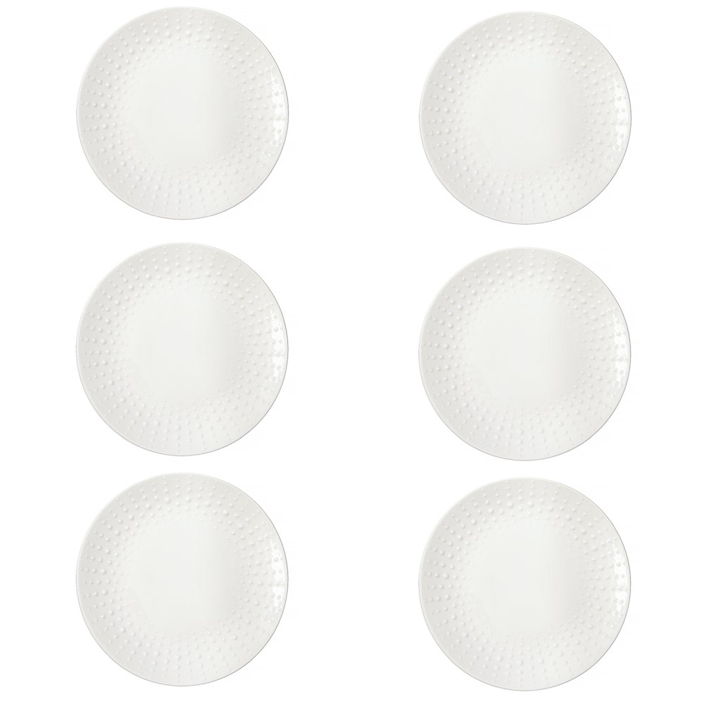 Set Of 6 White Drops Dessert Plates