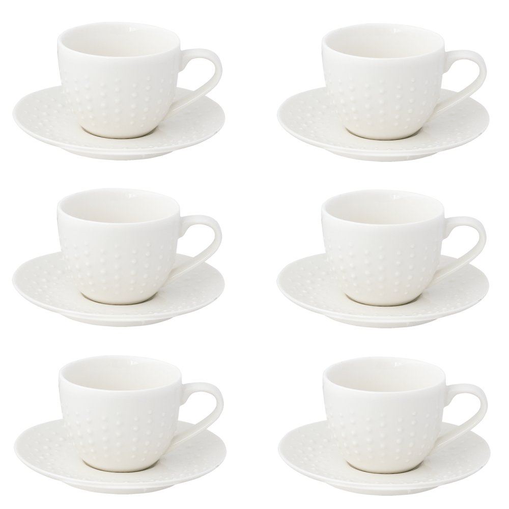 Ensemble De 6 Tasses Et Soucoupes À Café Drops Blanches