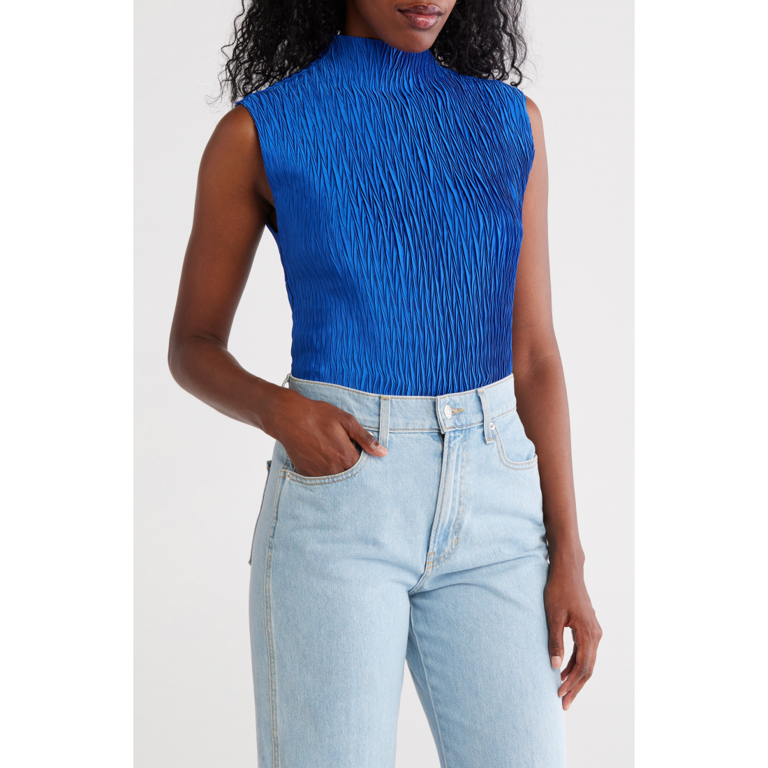 Top 'Funnel Neck Pleated Woven' pour Femmes