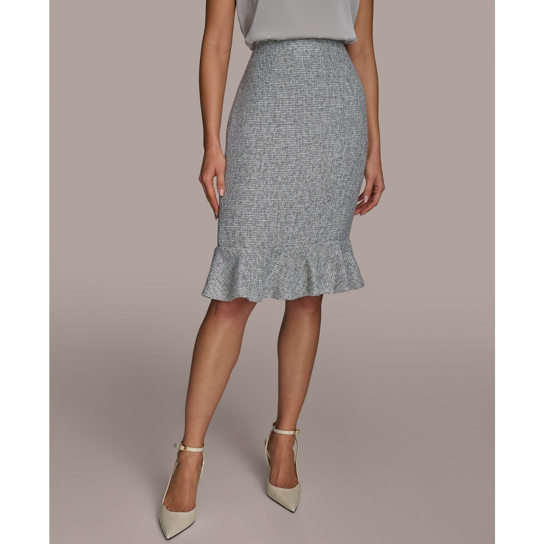 Jupe Midi 'Tweed Ruffle Hem, Regular & Petite' pour Femmes