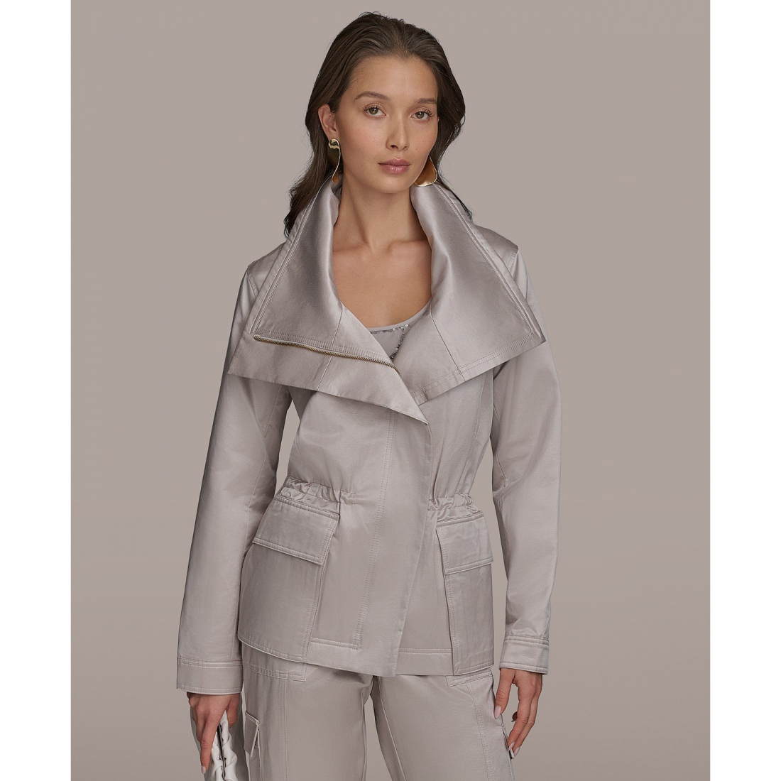 Veste 'Zip-Front Satin Utility' pour Femmes